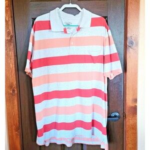 Foundry Supply Mens 2XLT Big &Tall Orange Striped Polo Short Sleeve Shirt *Holes